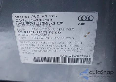 2016 Audi Q5 2.0T Premium from USA, damaged, VIN WA1L2AFP4GA070682